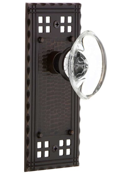 Pasadena Door Set with Oval Clear-Crystal Glass Knobs in Timeless Bronze.